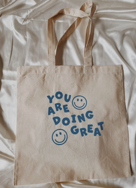 Canvas You Are Doing Great Smiley Tote