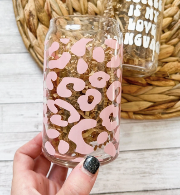 Pink Leopard 16oz Can Glass Cup